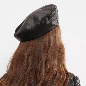Faux Leather Beret Hat
